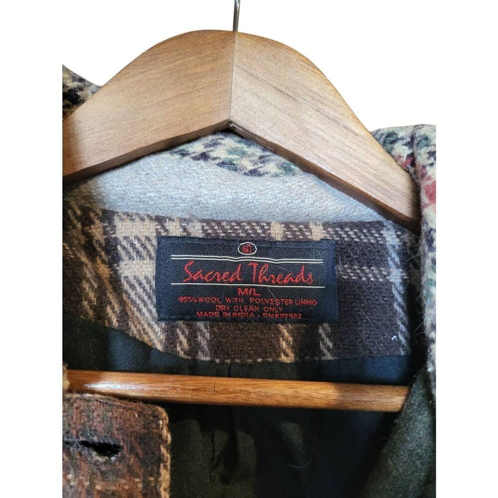 Sacred Threads Jacket Women's Large Wool Patchwork Shacket Oversized Grunge - Picture 3 of 8
